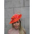 Large Vibrant Orange Coral Rose Flower Fascinator Hat Big Teardrop Tilted Floral Wedding Races Headband Hairband Sh-334