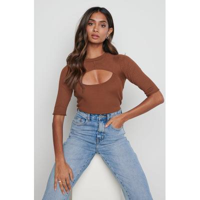 Serena Cut Out Knit Top - Brown