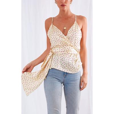Perrie Tie Drape Top - Yellow Polkadot
