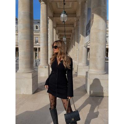 Elsa Mini Knit Button Dress- Black