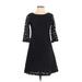 H&M Casual Dress - A-Line Crew Neck 3/4 sleeves: Black Print Dresses - Women's Size 4