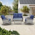PARKWELL 5-Piece Outdoor Patio Conversation Furniture Set for Backyard Deck w/Wicker Rocking Chairs Matching Side Table Loveseat Coffee Table Seat Cushions