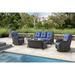 PARKWELL 7Pcs Outdoor Wicker Rattan Conversation Patio Furniture Set including Three-seater Sofa Rocking Chairs Coffee Table Ottomans and Side Table with Cushion Blue