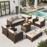 Sophia & William 8 Pieces Wicker Patio Furniture Set 9-Seat Outdoor Conversation Set with Fire Pit Table Beige