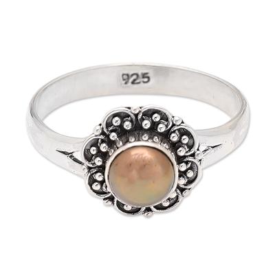 Summer Bloom,'Cultured Pearl and Sterling Silver Floral Single Stone Ring'