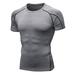 RYRJJ Mens Compression Shirt Dry Fit Moisture Wicking Workout Short Sleeve Tops Gym Muscle Tee Bodybuilding Quick Dry T Shirts(Gray XL)