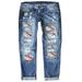 GWAABD Machine Business Pants for Womens Baseball Print Distressed Mid Rise Straight Jeans
