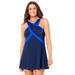 Plus Size Women's Color Block High Neck Swimdress by Swimsuits for All in Navy Royal (Size 12)