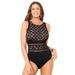 Plus Size Women's High Neck Lace Lattice One Piece Swimsuit by Swimsuits for All in Black (Size 6)