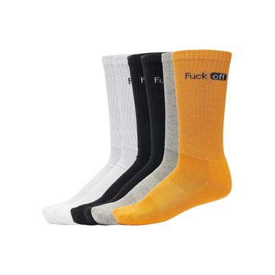 Strümpfe MISTERTEE "MisterTee Unisex Fuck Off Socks 6-Pack", Herren, Gr. 39-42, bunt (schwarz, weiß, grau, neonorange), Baumwolle, Polyester, Elasthan, normal, Socken Image
