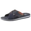 Pantolette RIEKER, Herren, Gr. 43, blau (navy), Leder, Lederimitat, kontrastfarbene Details, sportlich, Schuhe, Sommerschuh, Schlappen, Poolslides, mit Kontraststeppung, Topseller