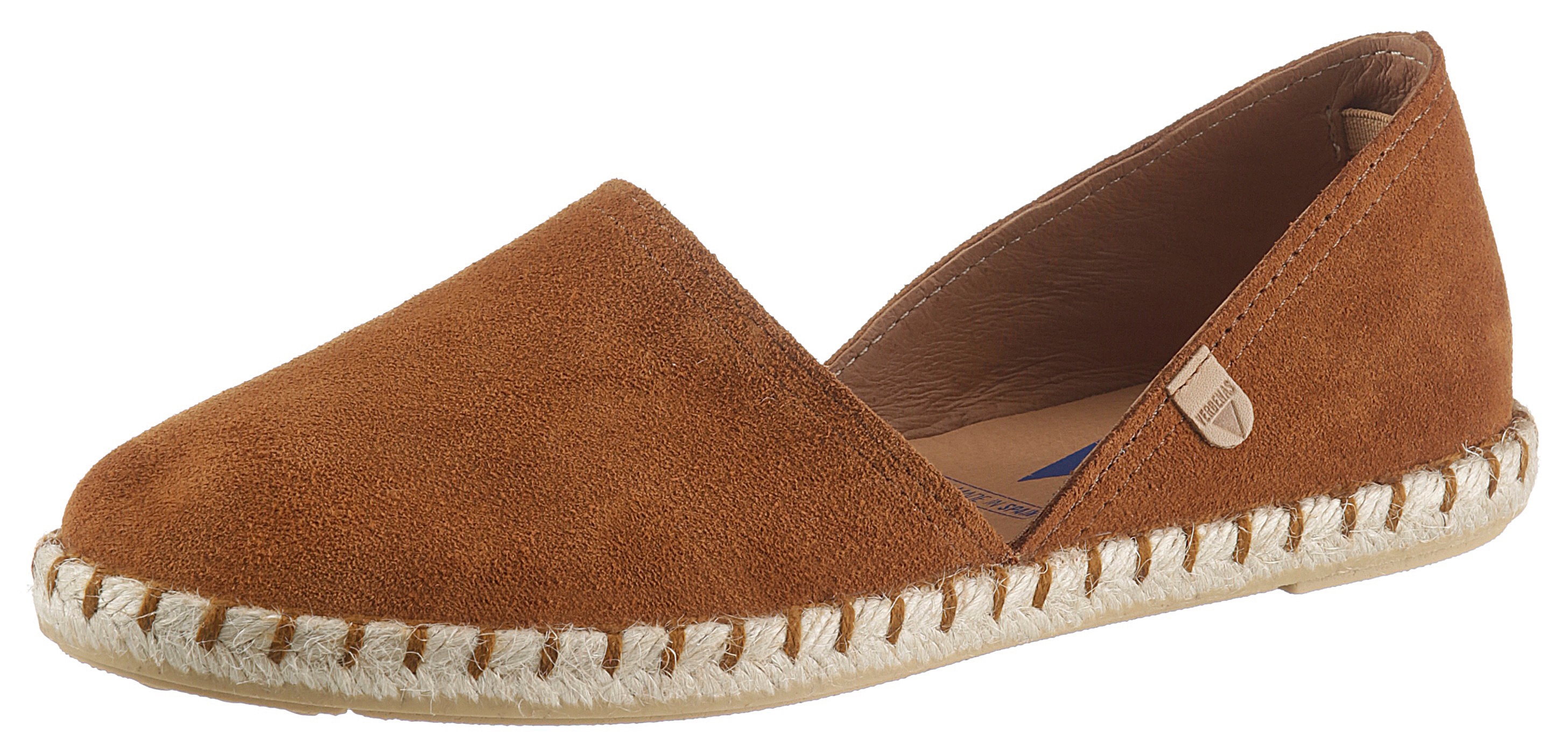 Espadrille VERBENAS "CARMEN SERRAJE", Damen, Gr. 40, braun (cognac), Veloursleder, Schuhe Espadrille, Schlupfschuh, Sommerschuh, Loafer mit typischem Jute-Rahmen