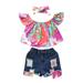 Qufokar Baby Girls Clothes 6-9 Months Rainbow Baby Outfit Clothes Set Ripped Denim Shorts Clothes Set