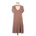 Pink Rose Casual Dress - Shift Crew Neck Short sleeves: Brown Print Dresses - Women's Size X-Small