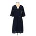 Brooklyn Industries Casual Dress V Neck 3/4 sleeves: Blue Print Dresses - Women's Size X-Small