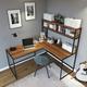 East Urban Home L-Shape Desk Wood/Metal in Brown | 28.35 H x 60.63 W x 51.18 D in | Wayfair F3E0BE527FC14D5CBFBF2017C39243B0