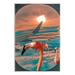 Bay Isle Home™ Flamingoes Airplane Window Clouds by Ziwei Li - Unframed Graphic Art on MDF 19.0 H x 13.0 W x 0.5 D in blue/orange | Wayfair