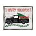 The Holiday Aisle® Happy Holidays Christmas Tree Truck - Floater Frame Graphic Art on Canvas in Black/Green/Red | 25 H x 31 W x 1.7 D in | Wayfair