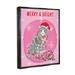 The Holiday Aisle® Merry & Bright Christmas Cat - Floater Frame Graphic Art on Canvas in Gray/Pink/Red | 31 H x 25 W x 1.7 D in | Wayfair