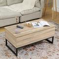 Latitude Run® Lift Top Extendable Frame Coffee Table w/ Storage Wood/Metal in Black/Brown | 39.3 W x 19.6 D in | Wayfair