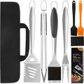 YardStash 8 Piece Extra Thick Stainless Steel Heavy Duty Grilling Tool Set Plastic/Steel in Brown/Gray | 2.36 H x 17.32 W x 4.53 D in | Wayfair