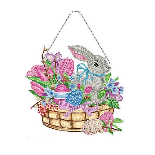 Diamand Painting Ostern Türschild Mitgebsel Kinder grau/rosa Kinder
