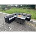 Outdoor Rattan Gas Fire Pit Dining Table Sets Gas Heater Side Table 6 Seater