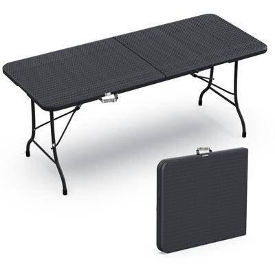 Gartentisch Klapptisch 180x75 cm Campingtisch Buffettisch Klappbar, Rattan Optik Schwarz - Vounot Image