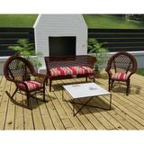 Red Stripe Tufted Outdoor Wicker Cushion Set for Bench and 2 Seats - 18'' L x 44'' W x 4'' H