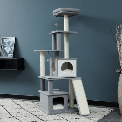 Wood Multi Floor Cat Tree,Roomy Playing Tower
