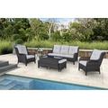 PARKWELL 7Pcs Outdoor Wicker Rattan Conversation Patio Furniture Set including Three-seater Sofa Chairs Coffee Table Ottomans and Side Table with Cushion Beige