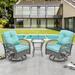 iRerts 3 Piece Outdoor Patio Bistro Set Wicker Patio Furniture Sets Outdoor Rocking Chairs Set Bistro Set Rattan Chair Conversation Sets with Coffee Table for Yard Backyard Lawn Porch Poolside Blue