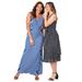 Plus Size Women's Striped V-Neck Maxi Tank Dress by Catherines in Navy Mixed Stripe (Size 0X)