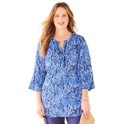 Plus Size Women's Liz&Me® Lace-Up Bell Sleeve Peasant Blouse by Liz&Me in Dark Sapphire Paisley (Size 6X)