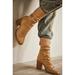 Free People Shoes | Free People Elle Block Heel Boots Brown Slouch Leather Boots Size 40 | Color: Brown | Size: 40
