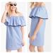 J. Crew Dresses | J. Crew Tipped Off The Shoulder Ruffle Blue Cotton Mini Dress Xl | Color: Black/Blue | Size: Xl