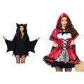 LEG AVENUE 85311 - Cozy Bat Kostüm, Größe M, schwarz, Damen Karneval Kostüm Fasching, Größe: M (EUR 38) & Damen Gothic Red Riding Hood Kost me, Red, White, Größe: M (EUR 38)