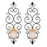 House of Hampton® Iron Wall Candle Sconce Holder Set Of 2 Hanging Wall Mounted Pillar Candle Sconces Holder | 16 H x 5.5 W x 4 D in | Wayfair