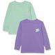 Amazon Essentials Unisex Kinder Langarm-T-Shirt mit Rippbündchen, 2er-Pack, Hellviolett/Minzgrün Blumen, 4 Jahre