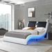 Queen Curve Design Faux Leather Upholstered Platform Bed Frame with Led Lighting / Bluetooth Music / Backrest Vibration Massage