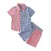 Little Boys Shirt And Bow Tie Kids Toddler Baby Boys Short Sleeve Shirt Tops Plaid Shorts Pants Outfit Set 2PCS Kid Baby Toddler