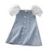 wofedyo Flower Girl Dress Toddler Kids Baby Girls Puff Sleeve Lace Mesh Dress Girl Denim Dresses Sundress Princess Dresses Girls Dresses Size 10-12