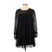 Crystal Doll Casual Dress - Shift Crew Neck Long sleeves: Black Print Dresses - Women's Size X-Small