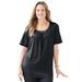 Plus Size Women's Jeweled Neck Pintuck Top by Catherines in Black (Size 0X)