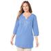 Plus Size Women's Liz&Me® Applique Y Tunic by Liz&Me in French Blue (Size 2X)