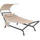RELAX4LIFE Outdoor Hammock Bed, Patio Lounge Chair with Canopy, Stand & Storage Pocket, Heavy-Duty Swing Chaise Lounger for Garden Poolside Backyard (Beige)
