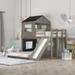 Wooden Twin over Full Bunk Bed, Loft Bed with Playhouse and Farmhouse, Ladder, Slide & Guardrails, Playhouse-inspired Style