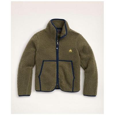 Brooks Brothers Boys Teddy Fleece Zip Jacket | Olive | Size Medium