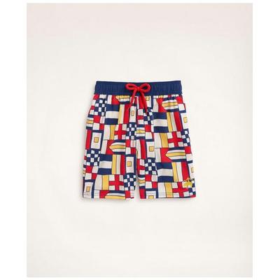 Brooks Brothers Boys Et Vilebrequin Swim Trunks in the Mixed Signals Print | Navy | Size 12