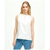 Brooks Brothers Women's Stretch Silk Sleeveless Contrast Blouse | White | Size 14